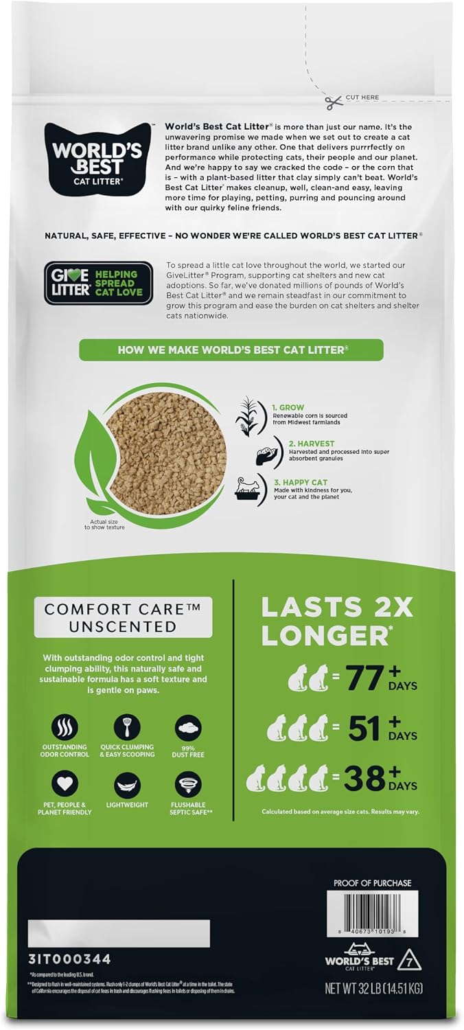 World's Best Cat Litter, Comfort Care, Unscented, Odor Control - 32 lb - image 4