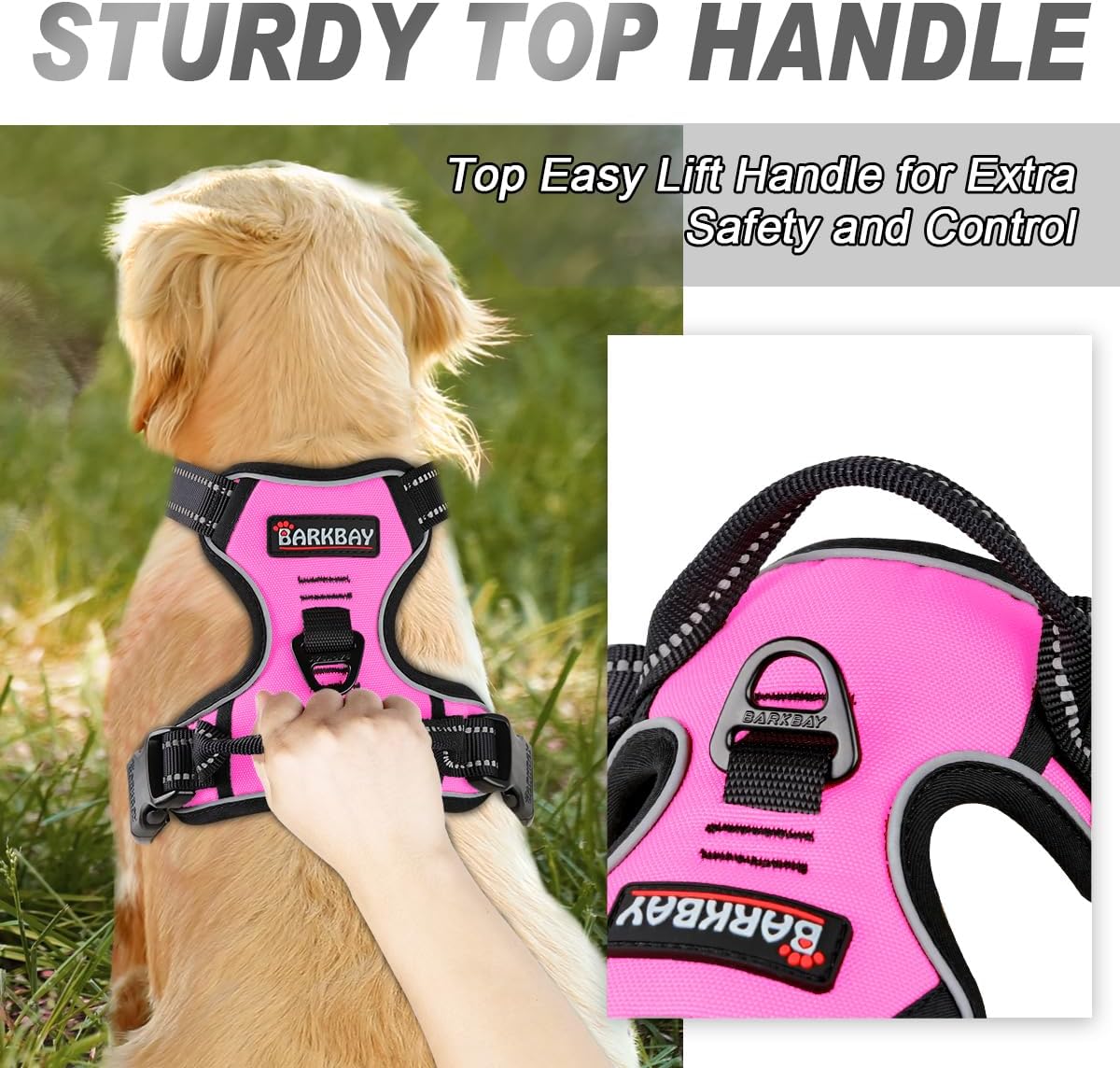 BARKBAY Dog Harness No Pull for Large Dogs Front Back Clips - Medium(Chest:22.5-28") / Pink - image 3