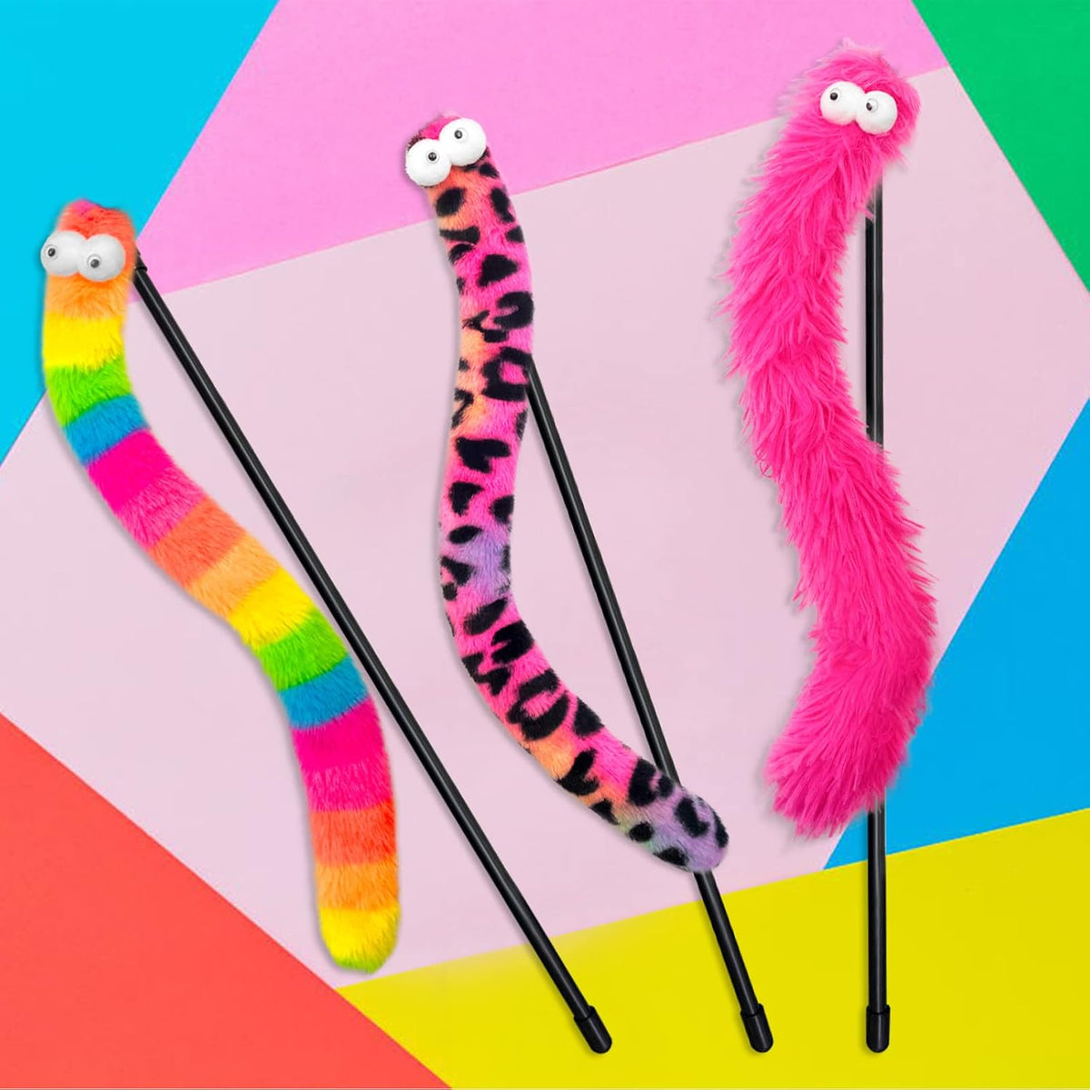 Cat Wand Toys with Bright Furry Critter Tails and Bells - image 4