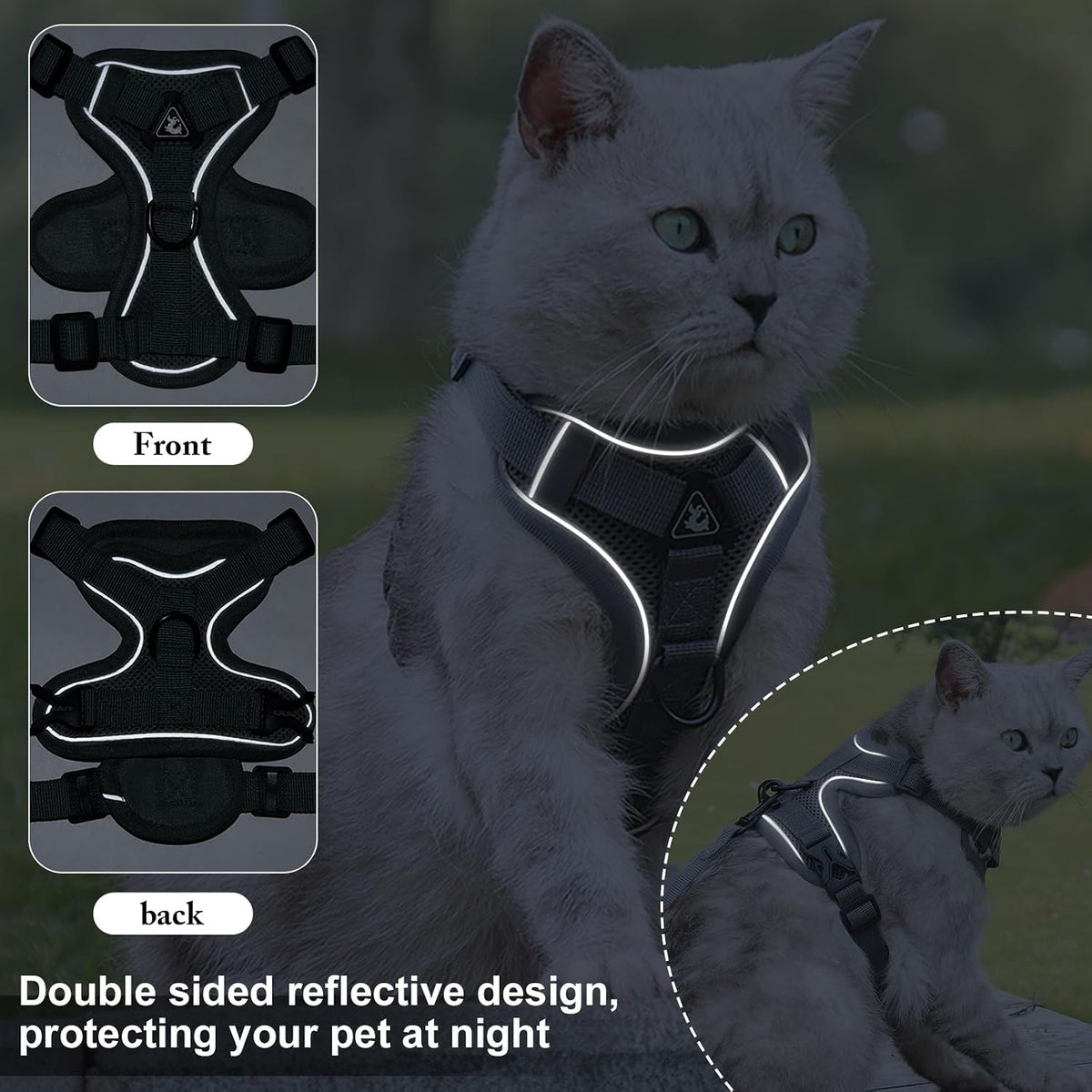 XL Cat Harness Escape Proof for Heavy Cats Adjustable for Extra Large - M / Turquoise - image 3