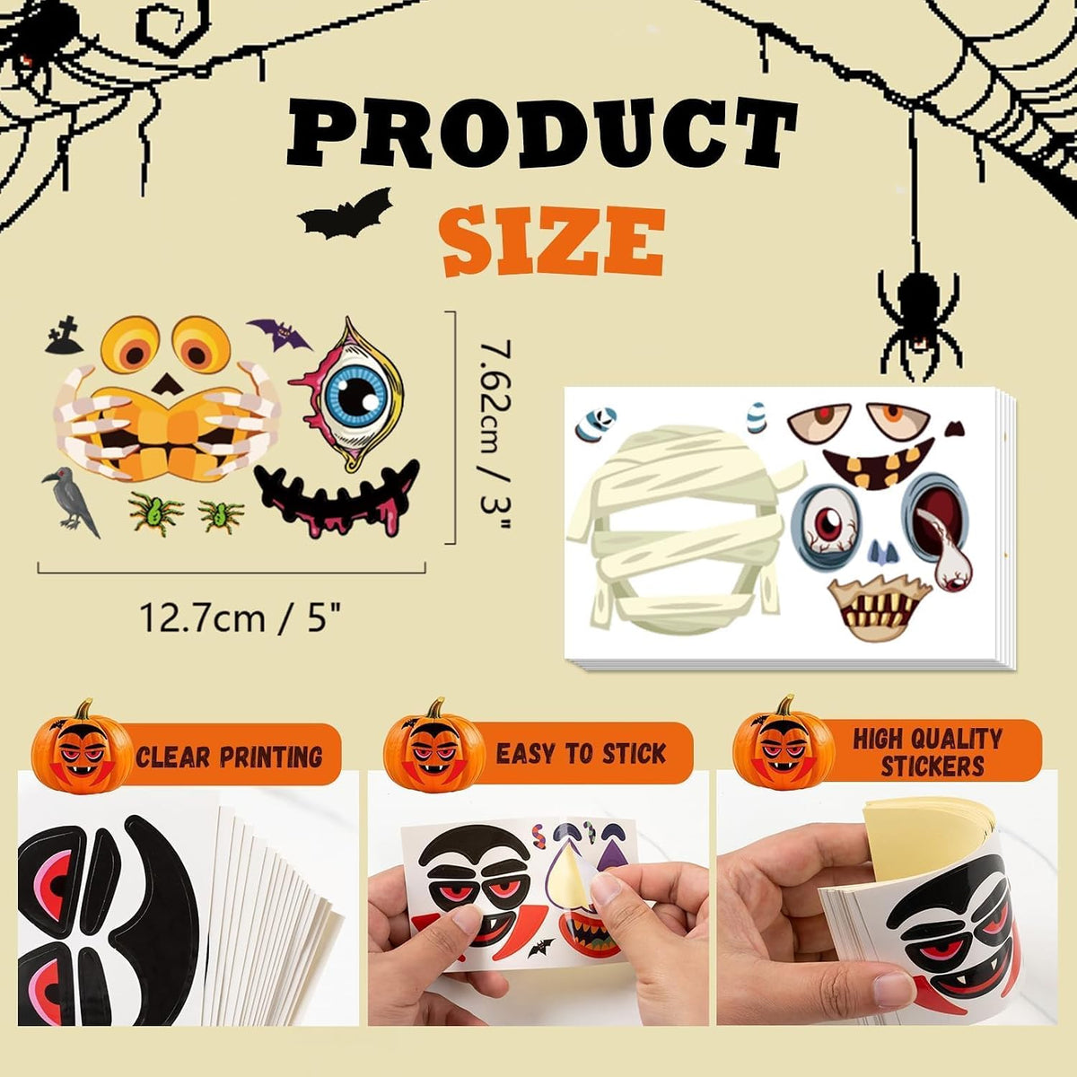 Halloween Mini Pumpkin Decorating Stickers for Kids Toddlers Party - 36 horror pumpkin stickers - image 4