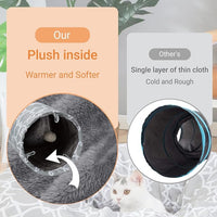 LUCKITTY Geometric Cat Tunnel Bed Oxford Outside with Plush Inside,Cats Toys Collapsible Tunnel Tube with Balls, for Rabbits, Kittens, Ferrets,Puppy 3FT