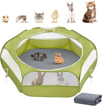 Pawaboo Small Animal Playpen, Waterproof Portable Pet Cage Tent - U-Green+Gray / 1
