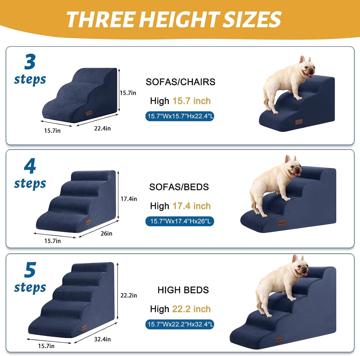 Dog Stairs for Small Dogs and Cats - Blue / 5 / Standard 5-Step 22.2"H - image 2