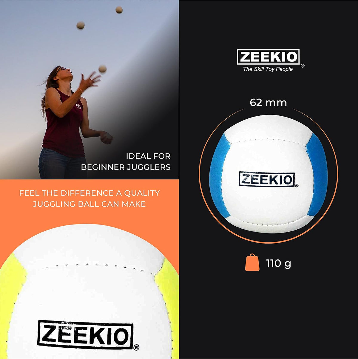 Zeekio Lunar set of 3 UV reactive six-panel juggling balls - view 12