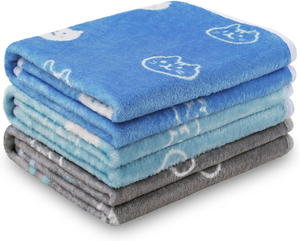 Luciphia 1 Pack 3 Blankets Super Soft Fluffy Premium Cute Cat Pattern - Blue/Cyan/Grey / 30x20 inch (Pack of 3)