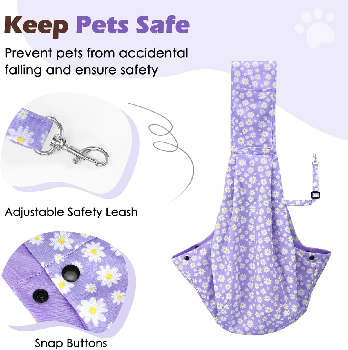 Pawaboo Small Dog Sling Carrier – Essentials for Dogs - P-Purple Daisy - image 4