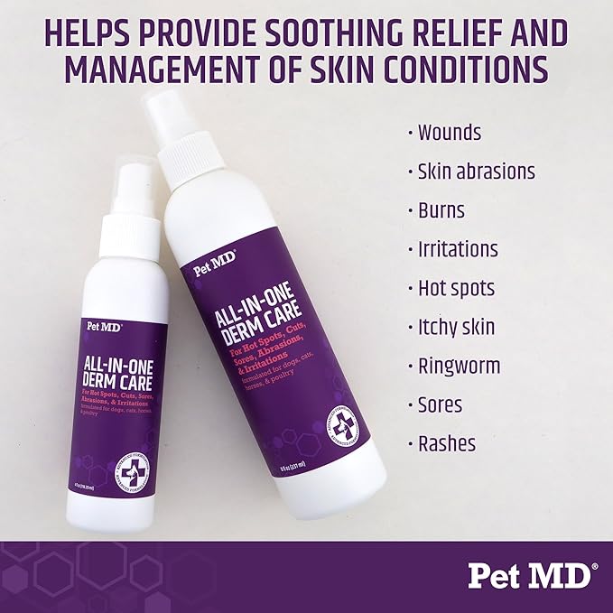 Pet MD All-in-One Derm Care - Hypochlorous Acid Spray for Dogs & All Pets - Skin Soother for Dogs & Wound Spray for Dogs - Cat Wound Care, Dog Hot Spot Remedy, & Dog Itch Relief - 8oz