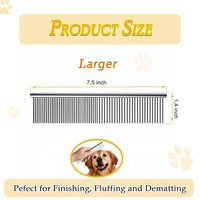 Dog Comb and Cat Combs Stainless Steel Teeth, Grooming Tool for Long & Short Hair, Dematting Comb for Dogs, Removes Tangles & Knots (Large Silver)
