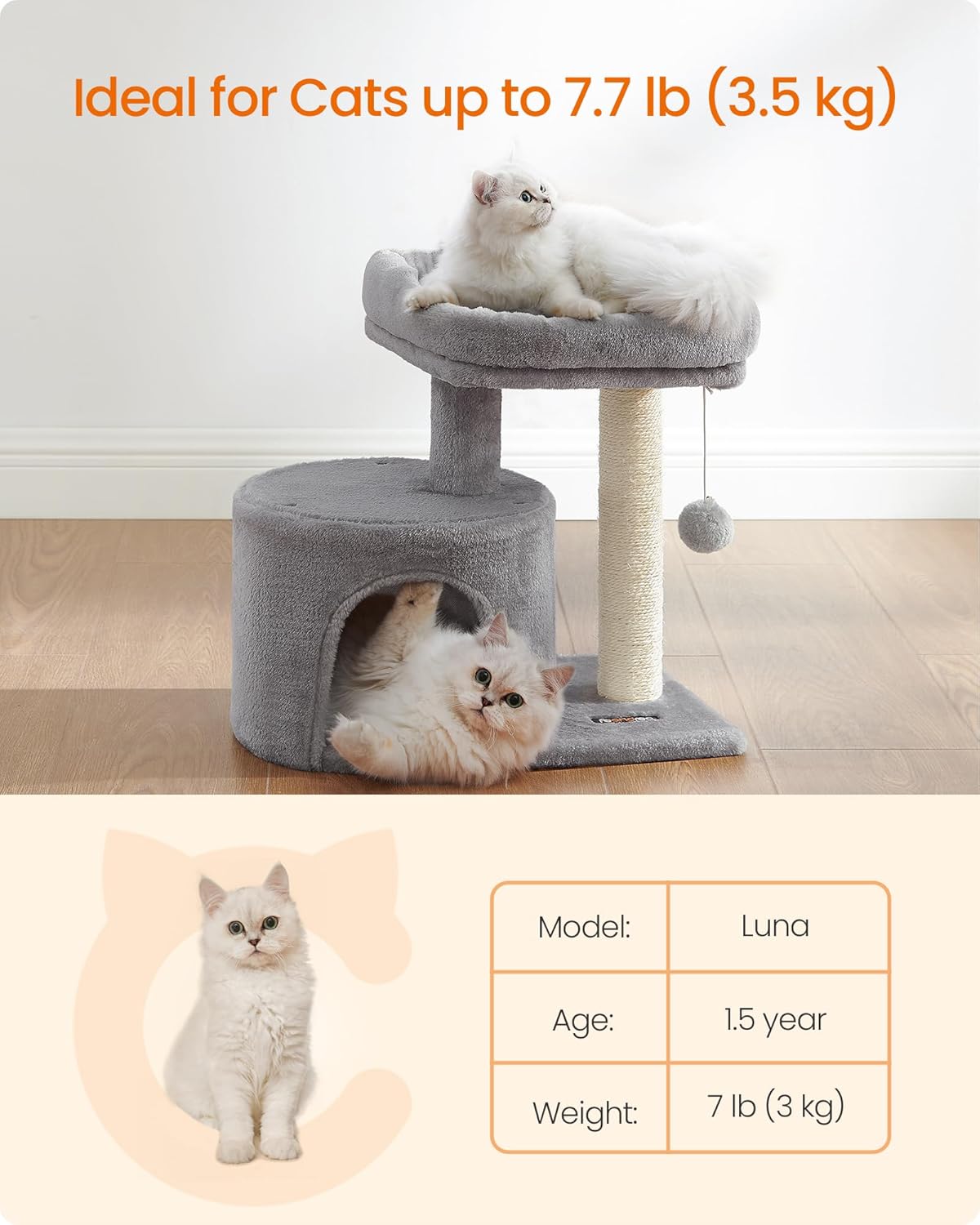 Feandrea Cat Tree, Cute Kittens Condo - Light Gray - image 4