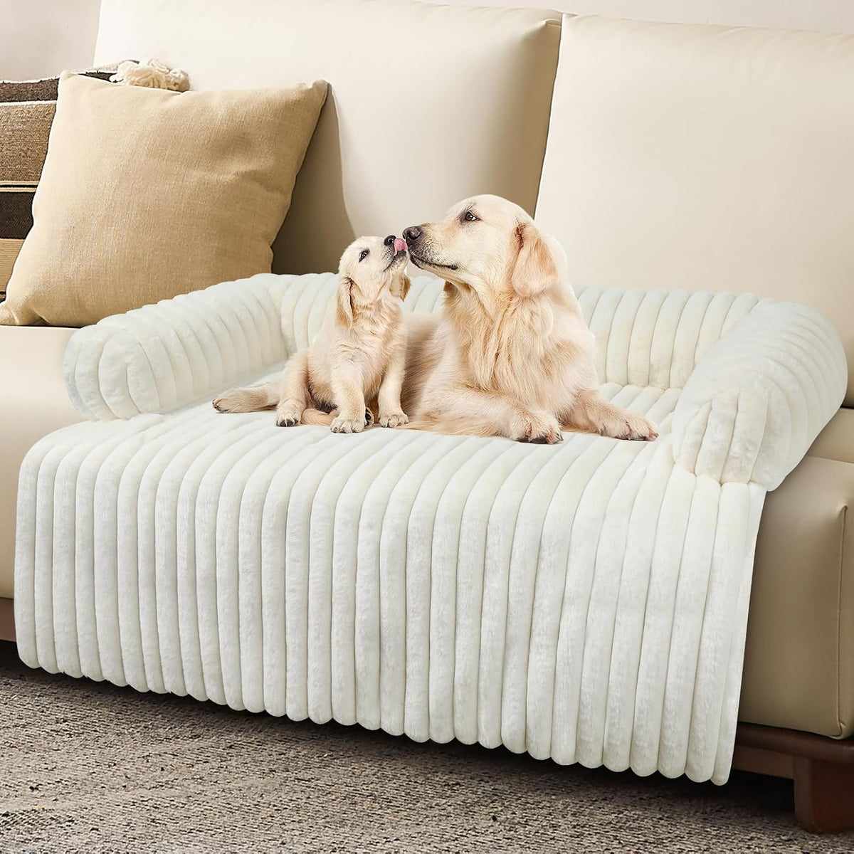 Luxurious Dog Couch Bed, Dog Couch Cover - X-Large(45*37*6 In) / White