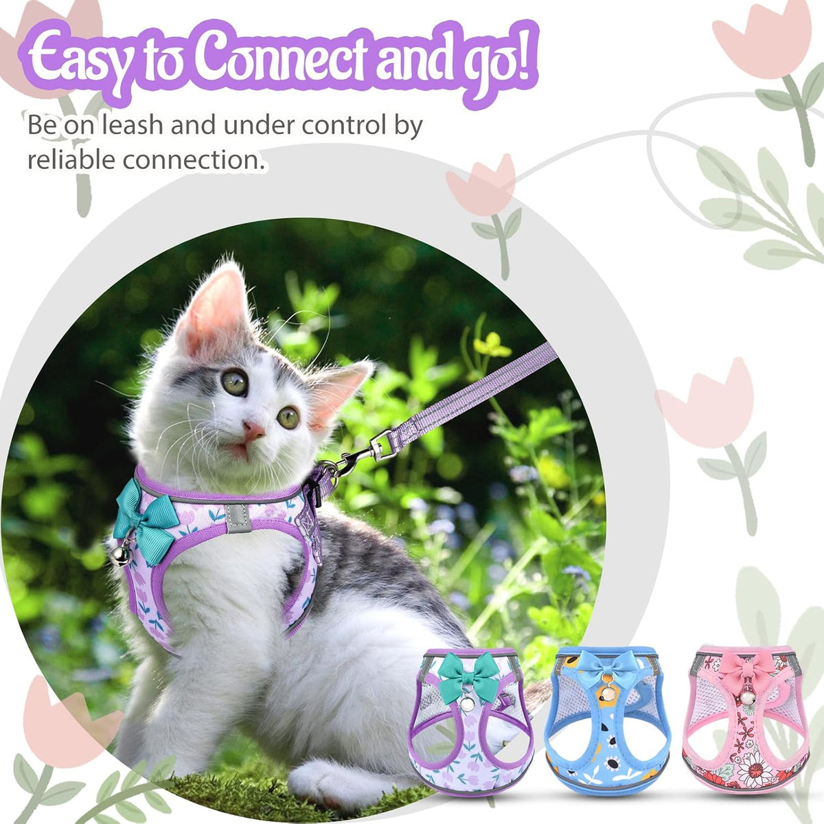 Cat Harness and Leash Escape Proof for Walking - XXS-Chest(8.7"-10.2") / Purple - image 3