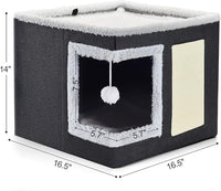 petizer Cat Bed for Indoor Cats, Large Covered Cat House with Scratch Pad, Foldable Cat Cave Bed & Hideaway Cube with Reversible Cushions, Cute Cat Condo for Multi Small Pet Kitten (Blue)