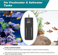 hygger Aquarium Heater,500W/800W/1200W Submersible Fish Tank Water Heater Double Quartz Explosion-Proof with for Freshwater Saltwater Tank