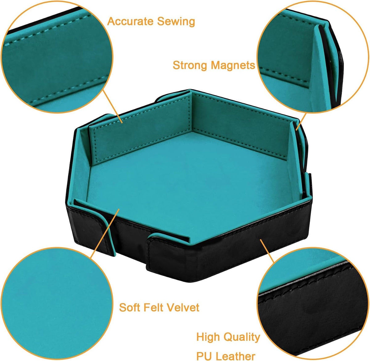SIQUK magnetic folding hexagon dice tray in PU leather with velvet lining - view 19