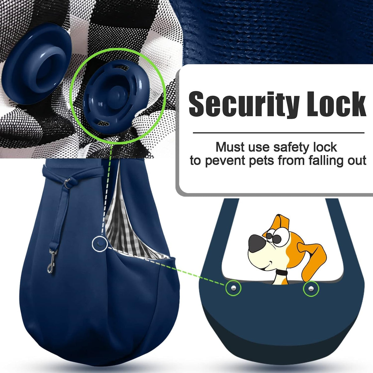 Tomkas Small Dog Sling Carrier, Classic Pocket & Classic Strap - Darkblue / M - Zip pocket & Adjust Strap - image 4