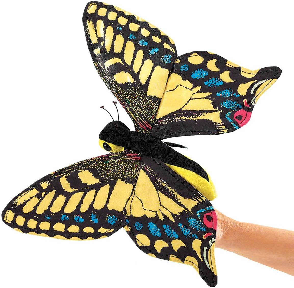 Folkmanis swallowtail butterfly hand puppet with multicolored flapping wings