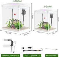 2 Gallon Glass Betta Fish Tank，Small Fish Tank with Filter and Light,Self-Cleaning Fish Tank.