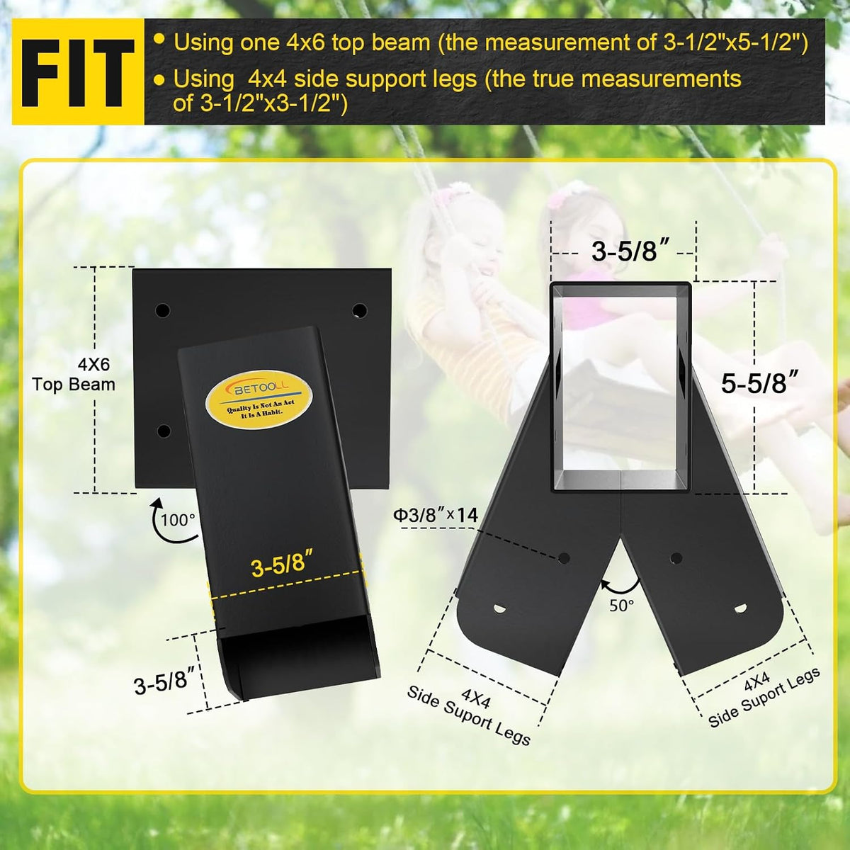 BETOOLL A-Frame 2 Brackets Swing Set Bracket with Mounting Hardware – Fun for Kids & Family - End Brackets(1Pcs-Black) - image 3
