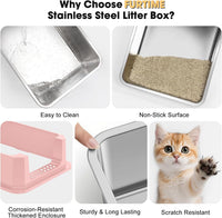 FURTIME Stainless Steel Cat Litter Box - Pink / Large - image 3