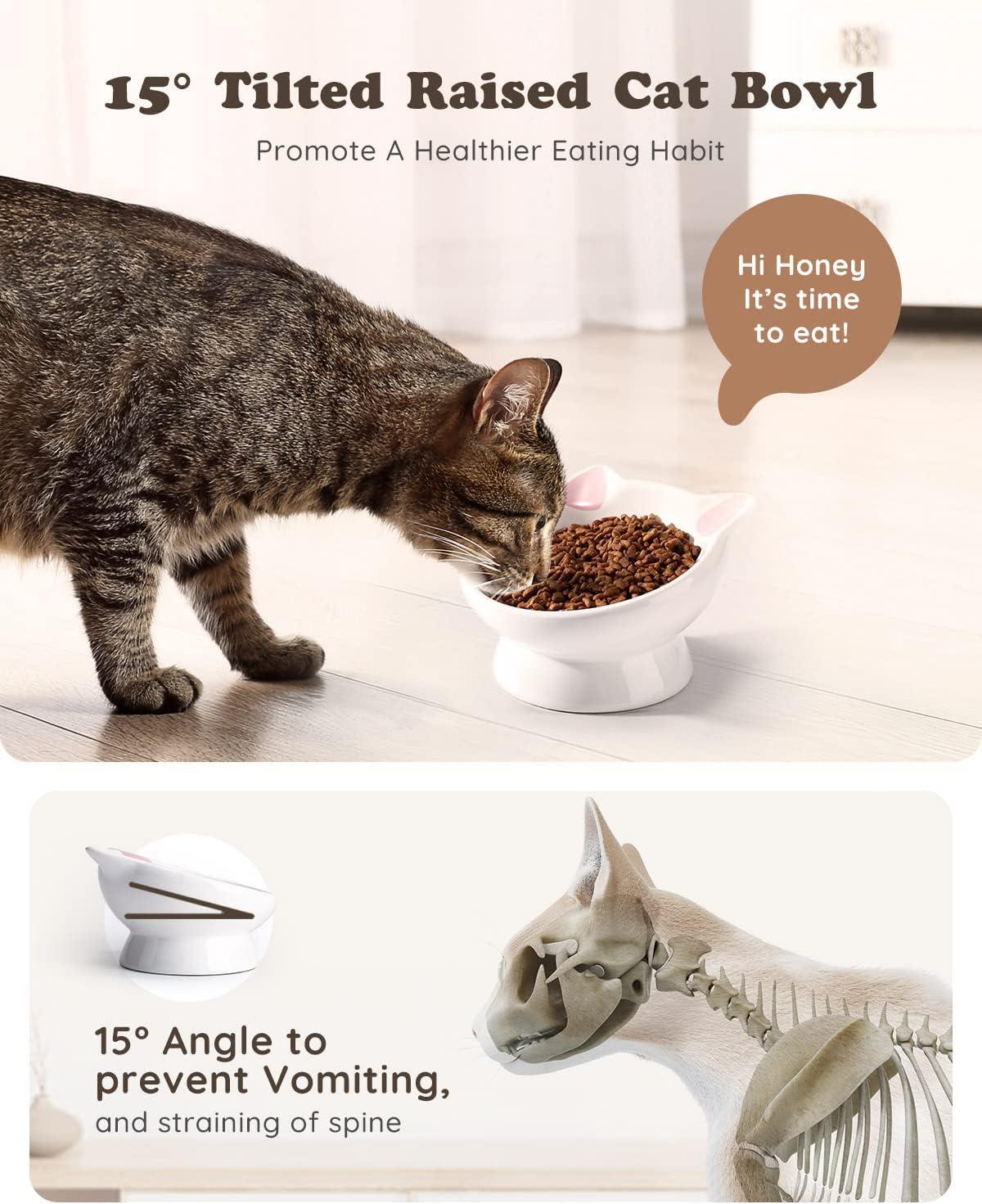 Raised Cat Food Bowl Ceramic 15° Tilted Cat Food Bowls Protect Cat's - Pink2P / 2 - image 3