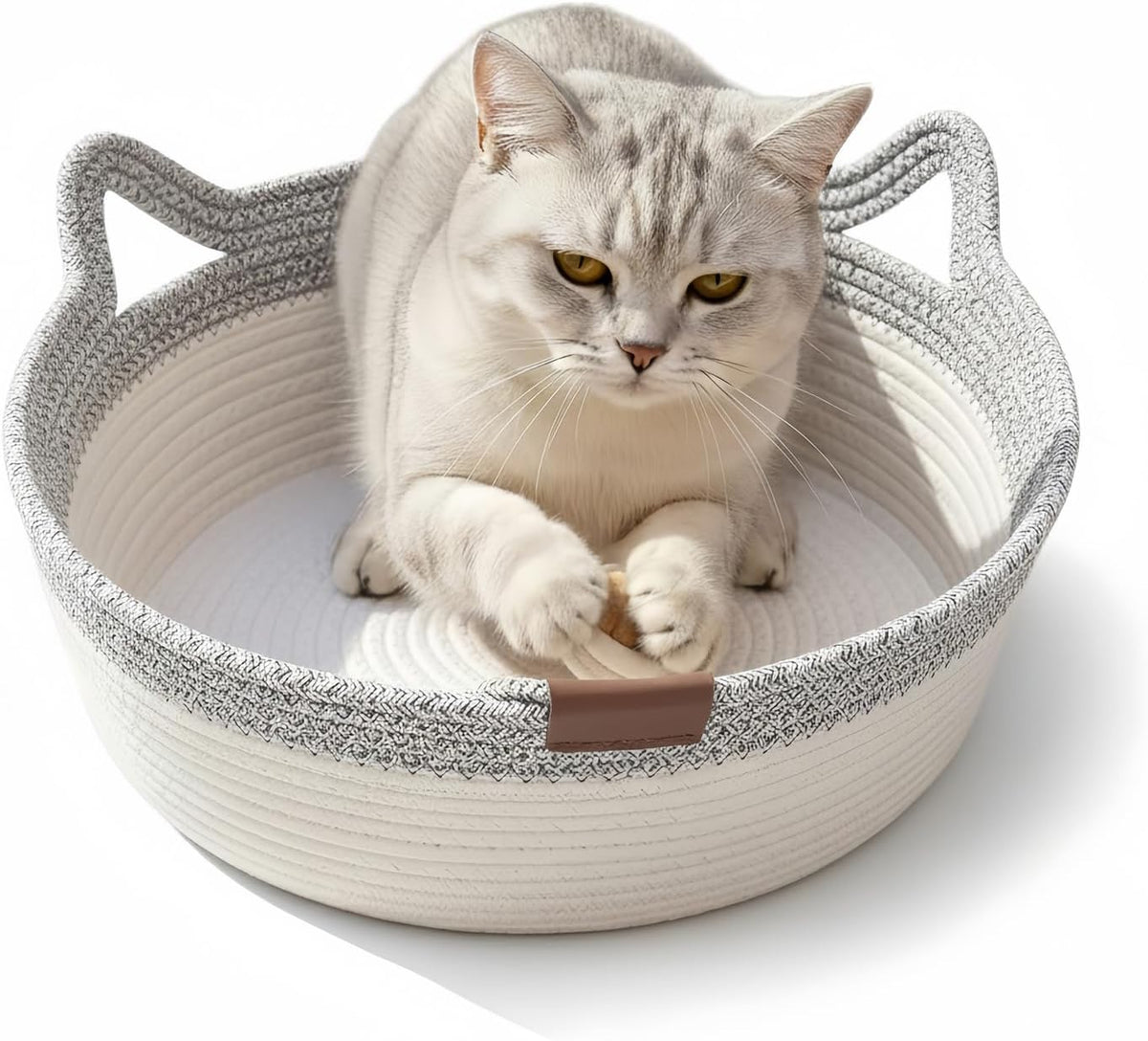 cingcinq handwoven cotton rope instinct basket bed for cats with teaser tail