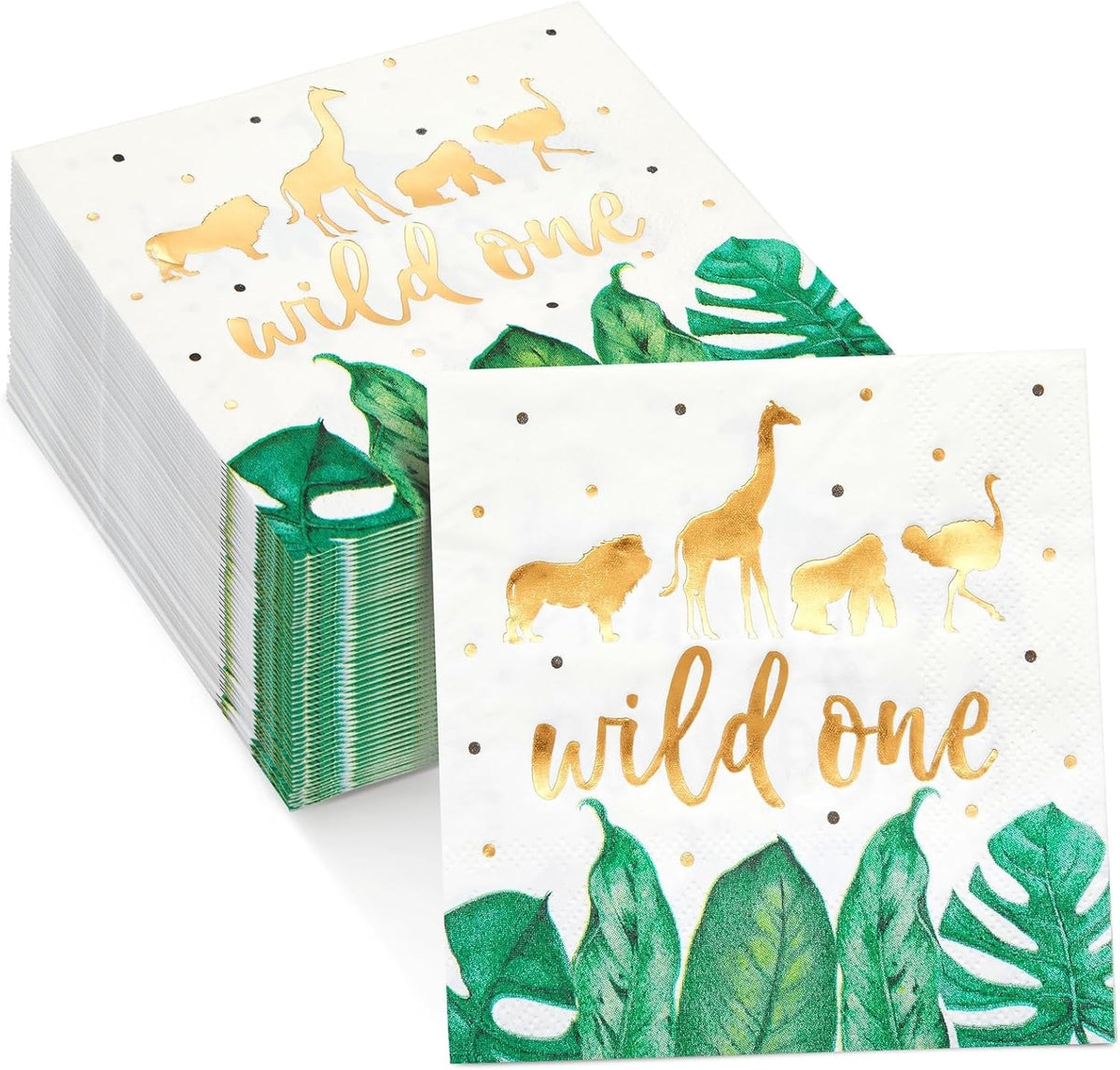 Sparkle and Bash It's a Boy Napkins, Blue & Gold Foil, 3-Ply - Wild one / 5 x 5 Inches