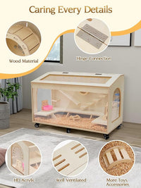Hamster Cage Large 32 inch Guinea Pig Cages Hamster Cages Enclosure and Habitats Mice Rat Cage with Platform Openable Top Acrylic Sheets Wooden Chewproof Small Animal Cage for Hedgehog Mouse Gerbil