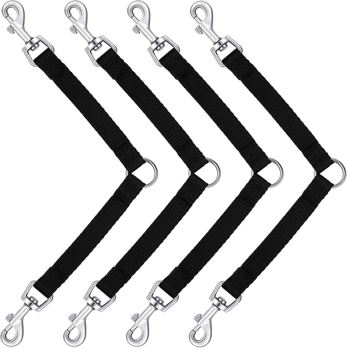 Reginary black dog leash couplers, 4 pack with double swivel clips