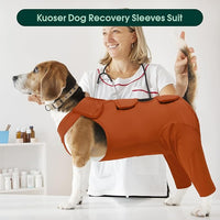 Kuoser Recovery Suit for Back Legs, Thigh Wound Protective Sleeve, Recovery Sleeve for Female Male Dogs, Onesie After Surgery, Pet Surgical Suit for Spay Neuter, Brown L
