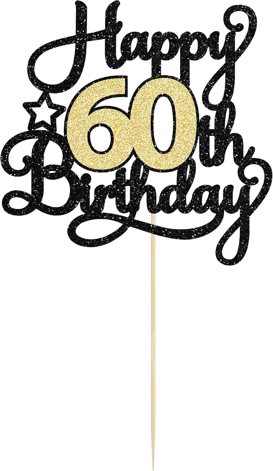 1Pc Happy 80th Birthday Cake Topper Black Gold Glitter Cheers to 80 - 60th - image 3