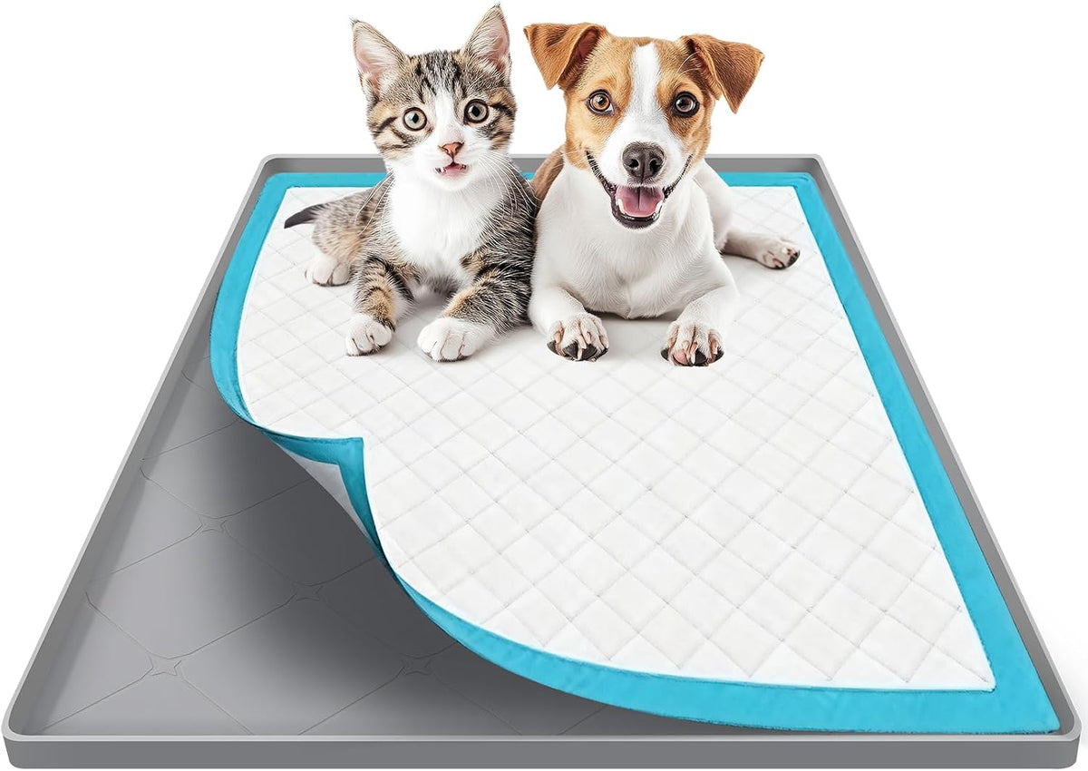 Silicone Dog Pee Pad Holder for 24 x 24 in Pads, Leak-Proof Tray – Essentials for Dogs - 34"L x 22"W