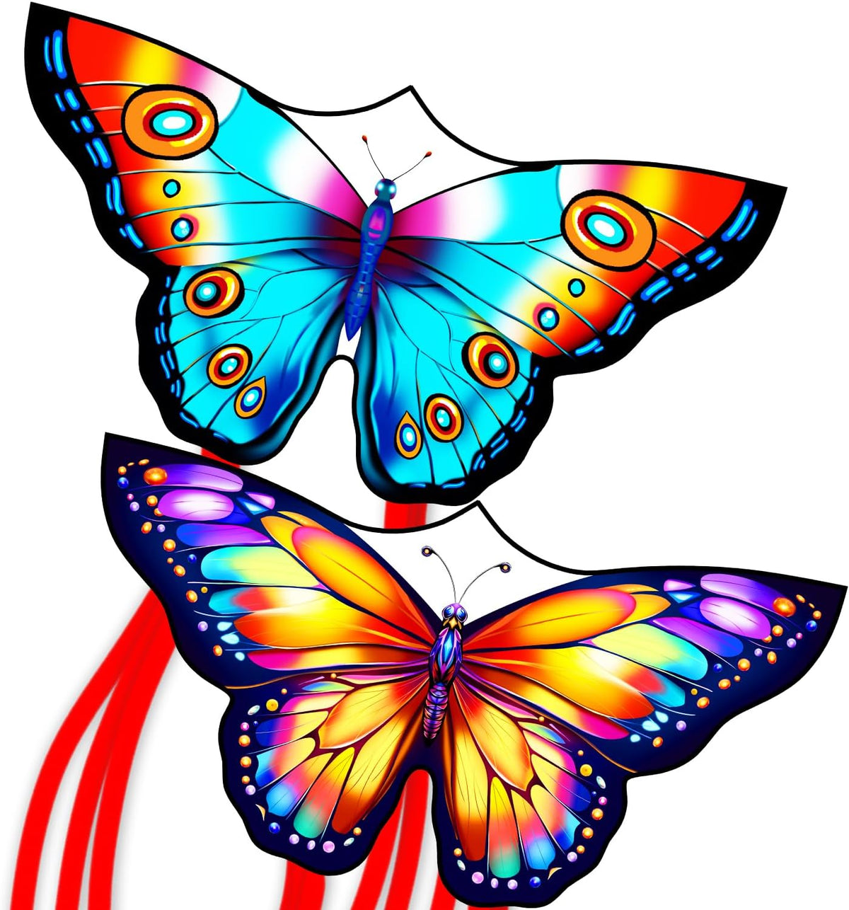 Xida Butterfly Kites for Kids and Adults Easy to Fly - 2 Pack (Peacork+Colorful)