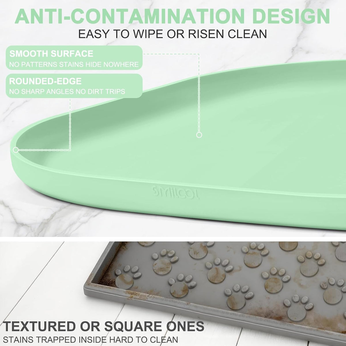 SMILOOL Waterproof Silicone Pet Food Mat with Raised Edge for Dog - Mint Green / 22"L x 14"W - image 4