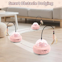 Automatic Cat Toys with Feathers, Interactive Cat Toy for Indoor Exercise, Rechargeable Teasing Toys for Indoor Cats, USB Powered, Smart Standby&Obstacle Avoidance(Pink)