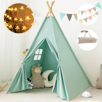 RongFa white canvas teepee tent for kids with wooden poles, flap door and mesh window - view 9
