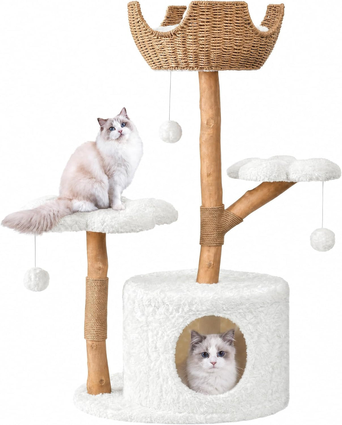Easyego Modern Cat Tree, 26.3" Aesthetic Wood Cat Tree Tower for Small Cats – Essentials for Cats - White / 40.5''