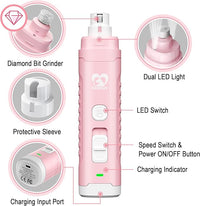 Casfuy Dog Nail Grinder with 2 LED Light for Large Medium Small Dogs - 3X More Powerful 2-Speed Electric Pet Nail Trimmer Rechargeable Quiet Painless Paws Grooming & Smoothing Tool