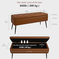 Leather Storage Ottoman Bench,End of Bed Bench for Living Room Bedroom Dinning Room Entryway,Mid-Century Modern,Faux Leather,with Steel Legs,Safety Hinges, Loads 660 lb (with Button, Brown)