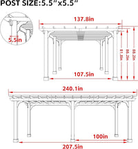 MUPATER 12x20 FT Retratable Wooden Pergola Gazebo for Patio Stakes, Quality Supported Structure, Snow and Wind Supported, Outdoor Pergola Garden Shelter Cedar Framed for Backyard,Deck,Garden
