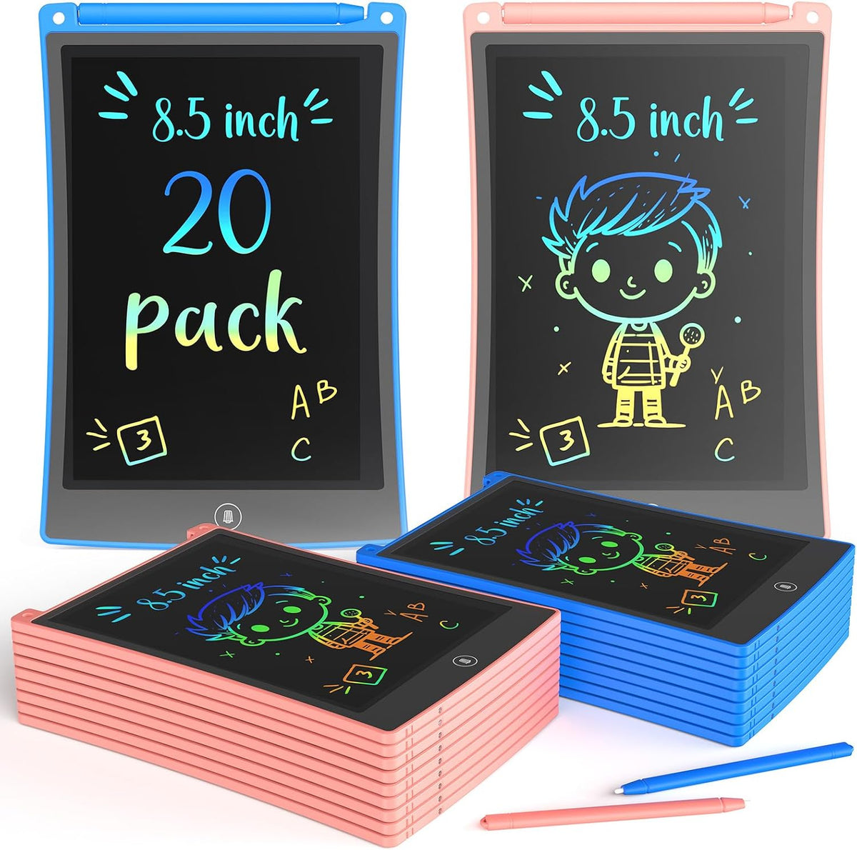 TEKFUN 2 Pack LCD Writing Tablet with Stylus - Blue+20pack / 8.5 inch