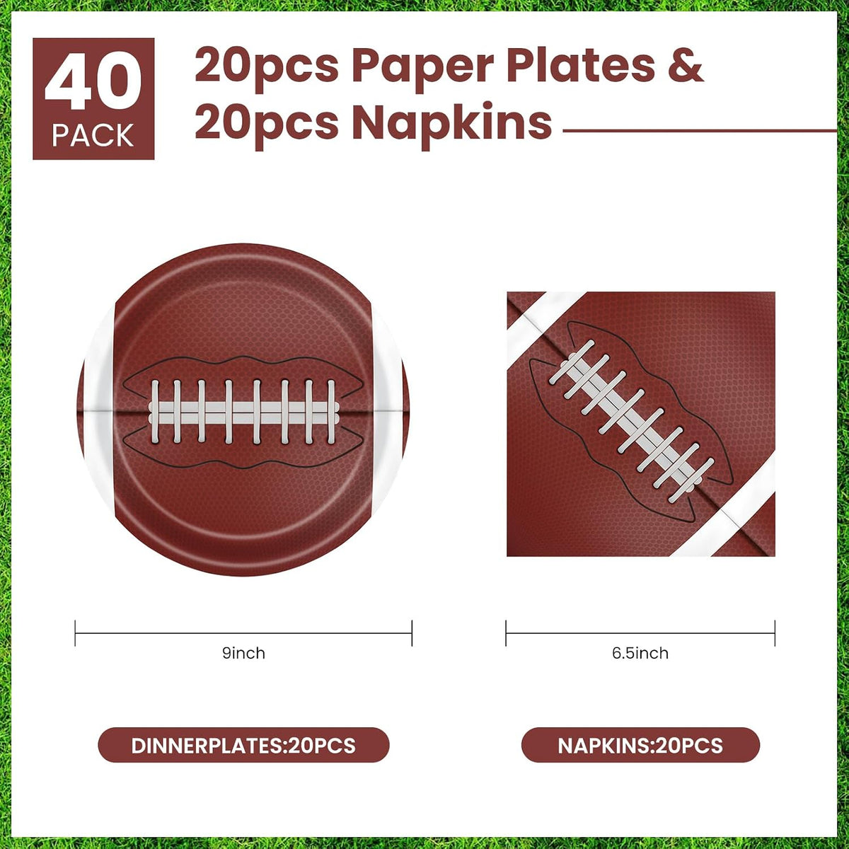 40 Pcs Basketball Plates and Napkins Set - Football - image 2