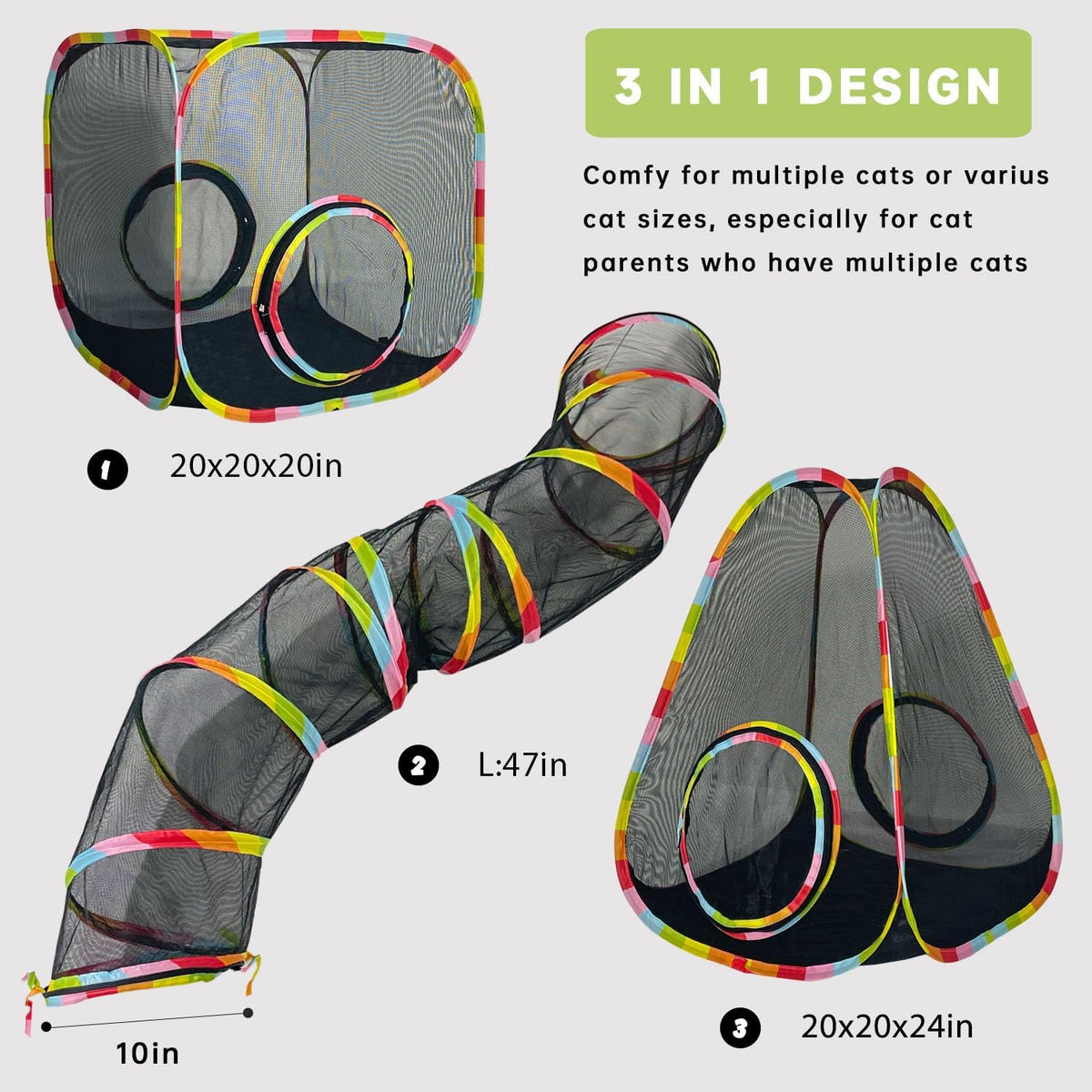 Outdoor Cat Enclosures, Cat Tunnels Catio Tents Cubes for Indoor Cats with Play Ball, Collapsible - image 4
