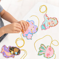 Pajean 10 Pcs Kids Lacing Cards Double Sided Animal Sewing Cards Kits - Mermaid Style - image 4