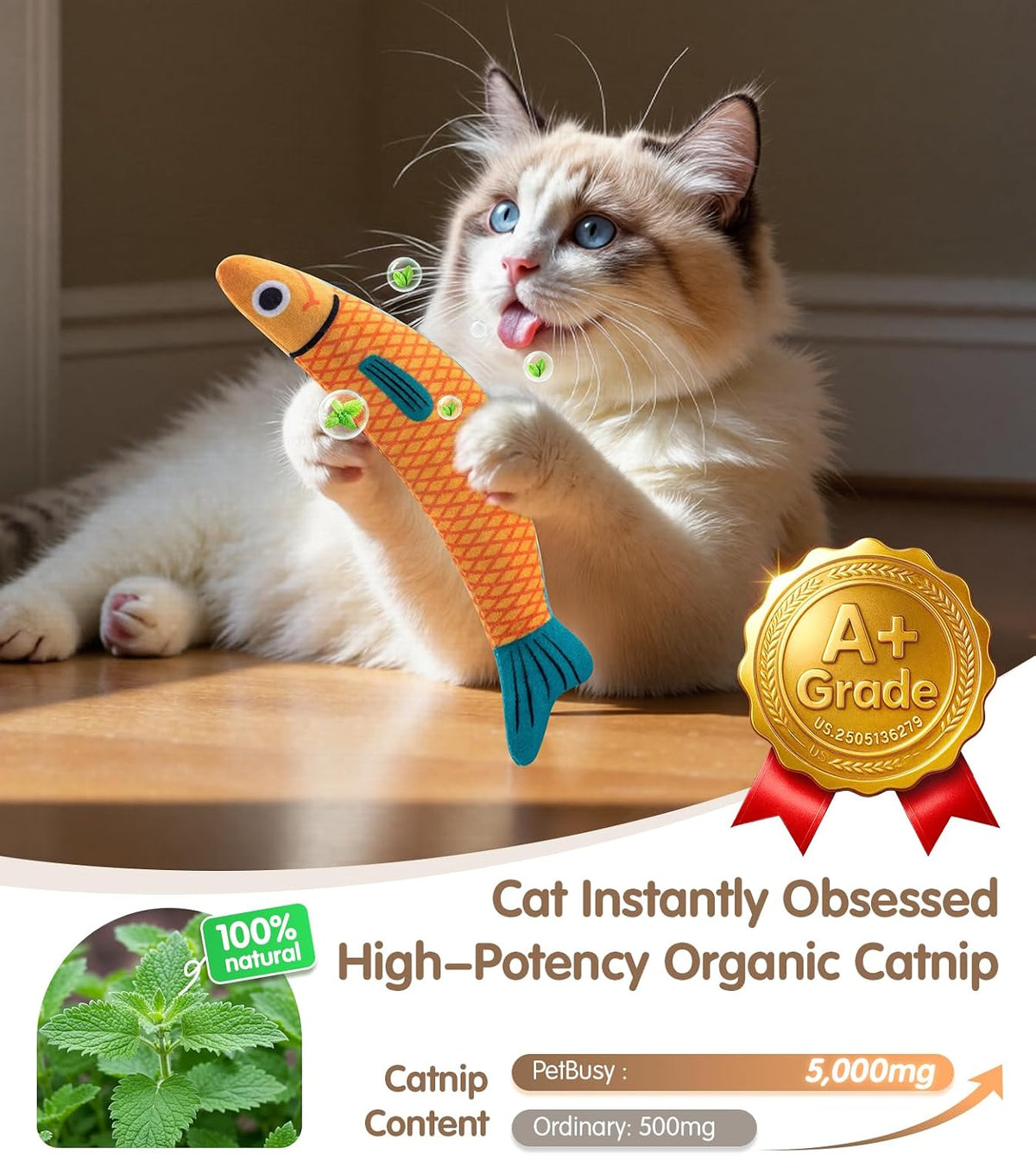 PetBusy Cat Toys with [5000 mg A+Natural Catnip & Silvervine] Kicker - Blue+Yellow - image 2