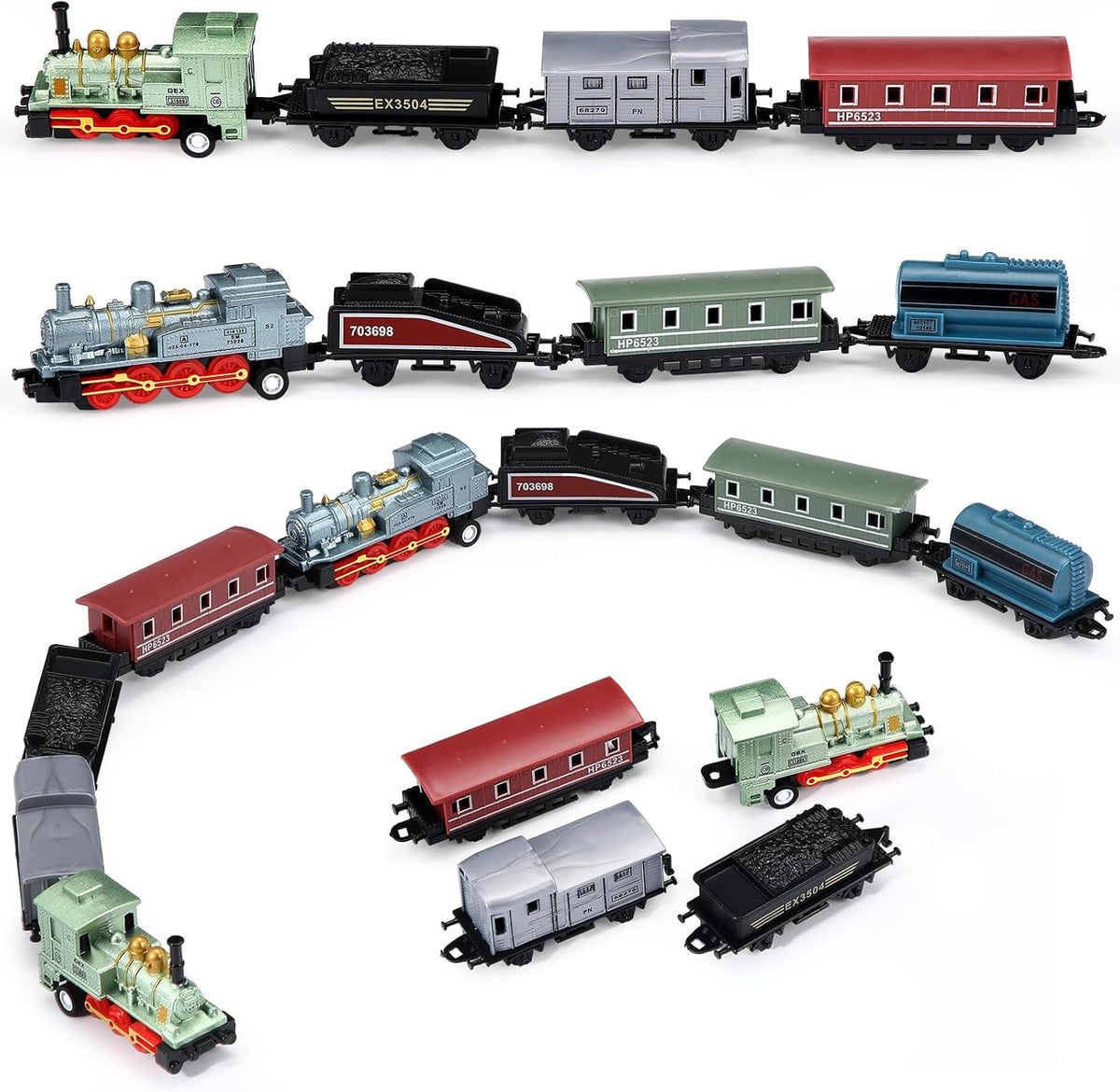 Hanaive 2 Set Train Toys Small Pull Back Train Steam Locomotive - Blue,green
