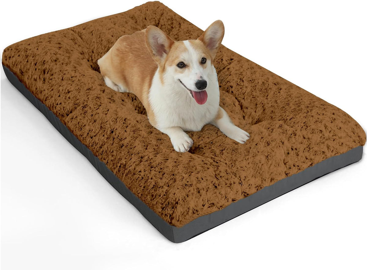 POCBLUE Deluxe Washable Dog Bed for Large Dogs Dog Crate Mat 35 Inch - 29.0"l X 19.0"w X 3.5"th / Brown