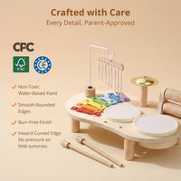 Promise Babe wooden drum set for toddlers with xylophone, cymbals and wind chime - view 3