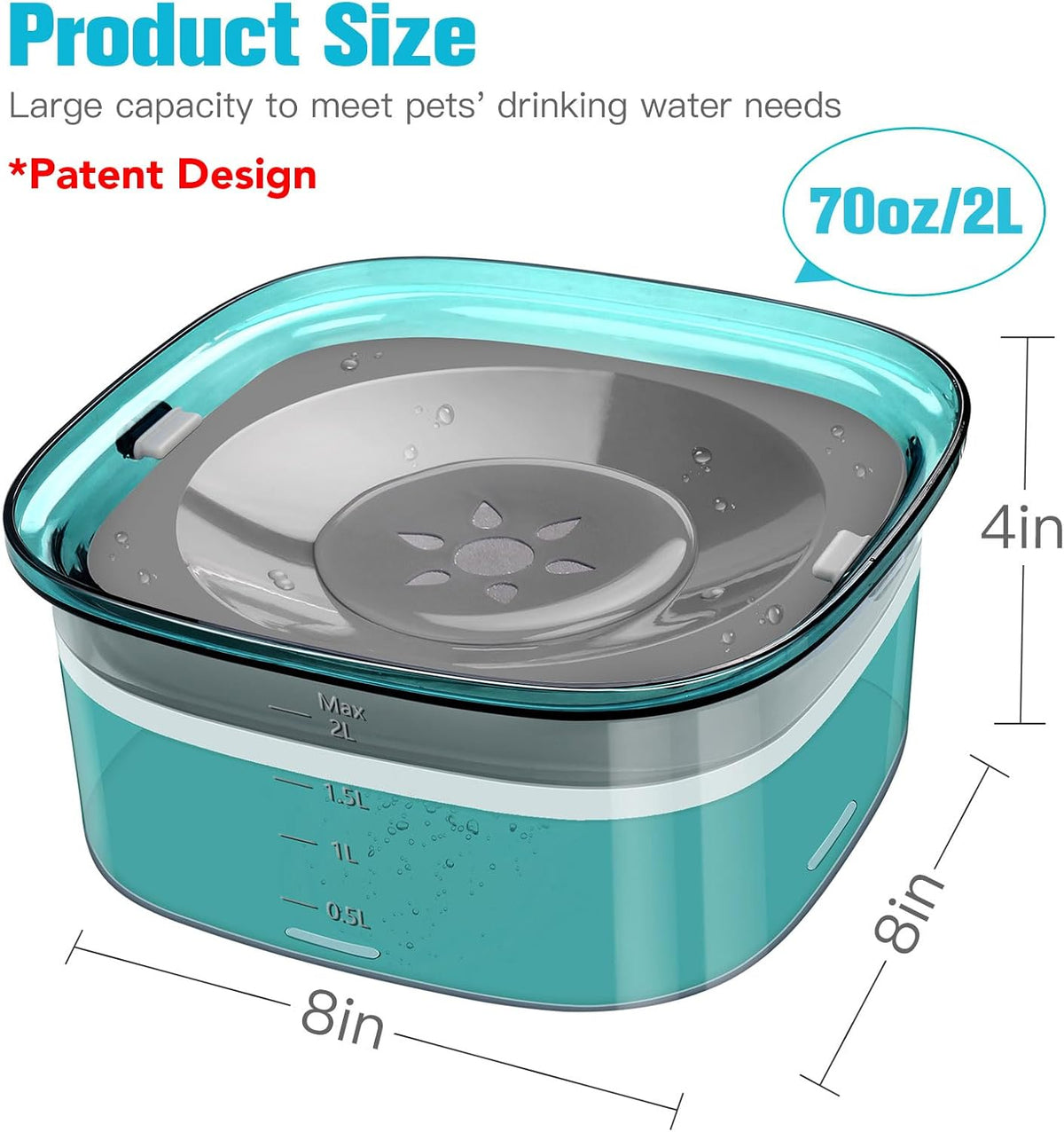 UPSKY 4L Dog Water Bowl No Spill Large Capacity Slow Drinking Water - 2 L / E-Green - image 2