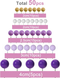 ASTARON 50 Pcs Ball Cake Topper Sticks Mini Balloons for Cake - Purple Series - image 2
